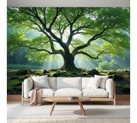 LODMLOER Tranquil Forest Wall Mural,Natural Trees Moss Wallpaper, Non-Woven Wallpaper Wall Decor for Bedroom, Living Room and Hallway,450x315cm