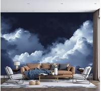 LODMLOER Tranquil Sky Wallpaper for Living Room - Watercolor Clouds Night Sky Wall Murals for Bedrooms,White Dark Blue Wall Art, Non-Woven Photo Wallpaper 3D Effect,W200 x H140 cm