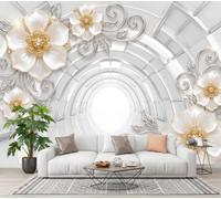 LODMLOER Tunnel Architecture Wallpaper for Living Room - Relief Floral Wall Murals for Bedrooms,White Wall Art, Non-Woven Photo Wallpaper 3D Effect,W250 x H175 cm