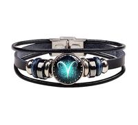 LODMLOER Vintage Punk Multilayer Zodiac Couple Bracelet For Women Teen Girls Astrology 12 Constellation Bracelet Friendship Leather Bracelet Promise Jewelry Gift,Aries,Bracelet Length: 21Cm