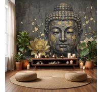 LODMLOER Wall Mural Buddha Head Vintage Lotus Buddhist Statue, Premium Non-Woven Wallpaper Mural Photo Wallpaper for Living Room Bedroom, Feature Wall Decor W300 x H210 cm