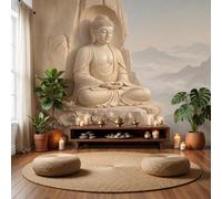 LODMLOER Wall Mural Buddha Statue Meditation Zen Buddhist Sculpture, Premium Non-Woven Wallpaper Mural Photo Wallpaper for Living Room Bedroom, Feature Wall Decor W350 x H256 cm