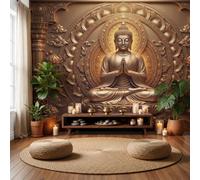 LODMLOER Wall Mural Buddha Statue Religious Retro Sculpture Relief Style, Premium Non-Woven Wallpaper Mural Photo Wallpaper for Living Room Bedroom, Feature Wall Decor W200 x H140 cm