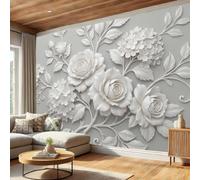 LODMLOER Wall Mural Elegant Plants Roses Hydrangeas, Premium Non-Woven Wallpaper Mural Photo Wallpaper for Living Room Bedroom, Feature Wall Decor W300 x H210 cm