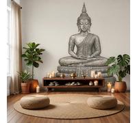 LODMLOER Wall Mural Thai Buddha Statues Religious Culture Vintage Style, Premium Non-Woven Wallpaper Mural Photo Wallpaper for Living Room Bedroom, Feature Wall Decor W450 x H315 cm