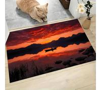 LODMLOER Washable Non-Slip Door Mat 40 x 60 cm,Crimson Printed Rug | Tranquil Lake Soft Short Pile Sunset Afterglow Rug for Entrance, Entryway, Corridor, Easy Care