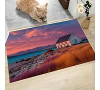 LODMLOER Washable Non-Slip Door Mat 80 x 120 cm,Pinkish Orange Printed Rug | Dusk Landscape Soft Short Pile Lake Cabin Rug for Entrance, Entryway, Corridor, Easy Care