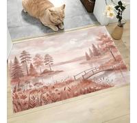 LODMLOER Watercolor Dreamy Area Rug,40 x 60 cm Trees Lake Entryway Rug, Non-Slip Low-Pile Doormat, Indoor Entrance Rugs, Washable Nude Pink Carpet for Bedroom Kitchen Laundry Room