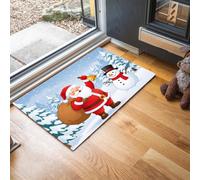 LODMLOER Winter Forest Doormat,50 x 80 cm Santa Claus Snowman Welcome Mat, Non-Slip Washable Low Profile Front Door Mat for Indoor Outdoor Entryway, Xmas Holiday Front Door Decor