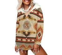 LODMLOER Womens Fleece Hoodies Sherpa Lined Sweatshirts American Traditional Elements Hooded Jacket Ethnic Geometry Ladies Winter Warm Jumper Coat Outwear with Pockets, Brown