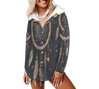 LODMLOER Womens Fleece Hoodies Sherpa Lined Sweatshirts Celestial Theme Hooded Jacket Constellation Dreamcatcher Ladies Winter Warm Jumper Coat Outwear with Pockets, Charcoal Gray
