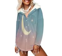 LODMLOER Womens Fleece Hoodies Sherpa Lined Sweatshirts Gradient Sky Hooded Jacket Moon And Stars Ladies Winter Warm Jumper Coat Outwear with Pockets, Blue