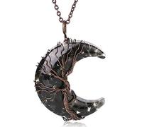 LODMLOER Women'S Natural Stone Necklace - Obsidian Pendant Necklace For Women Mysterious Black Crushed Stone Moon Pendant Retro Wire Wrapped Moon Pendant Bohemian Jewelry,As Shown,One Size