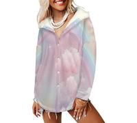 LODMLOER Womens Sherpa Fleece Jacket Twinkling Stars Winter Warm Coat Dreamy Sky Button Down Hoodie Plus Sizes Hooded Sweatshirt with Pocket, Pink