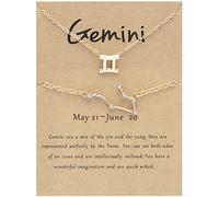 LODMLOER Zodiac Constellation Bracelet,Luxury Gold Diamond Symbol Design Necklace Bracelet Set,Women/Men Horoscope Celestial Astrology Ladies Fashion Jewelry Birthday Gift,Gemini,Adjustable