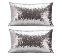 Lodokdre 2 x Rectangle Cushion Covers, Plain Sequins, Decorative Cushion, Cafe Home Decor (Silver)