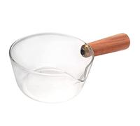 Lodokdre Glass Milk Jug with Wooden Handle Cooking Pot 400 ml for Gas Cookers Salad Noodles