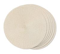 Lodokdre Set of 6 Round Braided Placemats for Dining Room Non-Slip Washable Woven Placemats 15 Inches (Beige)