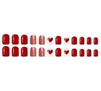Lodoot 24Pieces Valentines Red Glitters Ombres Heart Glossy Square Presses On Nails Romantics Design For Party Date