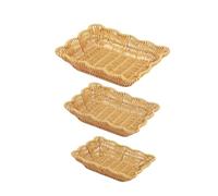Lodoot 3pcs Imitation Rattan Woven Snacks Storage Basket Multipurpose Rectangular Bread Fruit Serving Tray Desktop Candy Plate