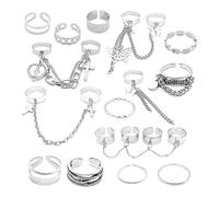 Lodoot Adjustable Gothic Punk Stackable Vintage Silver Knuckles Rings Set Suitable for Women Men with Crosses Butterfly Designs silver
