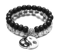 Lodoot Fashion Men Women Taiji Feng Shui Charm Natural White Turquoise and Black Beaded Couple Bracelets Matching Couple Bracelets for Boyfriend and Girlfriend Long Distance I Miss You