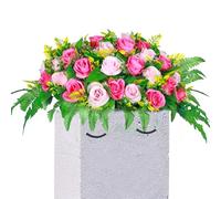 Lodou Artificial Cemetery Flowers, Artificial Silk Flower Arrangement,Artificial Rose Bouquet Grave Memorial Flowers with Headstone Flower Saddle for Graveyard Headstones Decoration (Pink, Large)