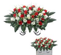 Lodou Cemetery Flowers for Grave,Headstone Flower Saddle,Flowers for Cemetery Grave Decoration Headstone Flower Saddle for Headstone Decoration (Red White)