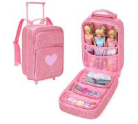 LoDrid Doll Backpack Compatible with Barbie Dolls 12-inch, Doll Carrying Case with Wheel, Multiple Pockets for Doll Cloth and Accessories, Pink (Bag Only)