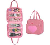 LoDrid Doll Case Compatible with Monster High Dolls with 6 Transparent Pockets for Display and Storage, Tote Bag with Front Pocket and Handle, Pink, Bag Only