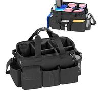 LoDrid Large Cleaning Caddy Bag with Detachable Divider, Wearable Organizer with Handle, Supply Tote Bag with Adjustable Shoulder Strap for Cleaners & Housekeepers, Black