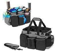 LoDrid Large Professional Cleaning Caddy with Detachable Divider, Supply Organizer with Handle and Shoulder Strap, Cleaning Bags for Housekeepers & Cleaners, Black and Grey