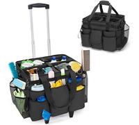 LoDrid Rolling Cleaning Caddy with Detachable Trolley, Portable Cleaning Cart on Wheels for Cleaning Supplies, Professional Cleaning Bag with Shoulder Strap for Housekeepers, Black (Patented Design)