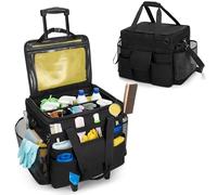 LoDrid Rolling Cleaning Caddy with Lid, Cleaning Supplies Organizer with Detachable Trolley, Cleaning Caddy Cart on Wheels with Handle and Shoulder Strap for Housekeepers, Black, Bag Only