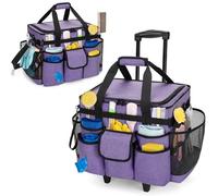 LoDrid Rolling Cleaning Caddy with Lid, Cleaning Supplies Organizer with Detachable Trolley, Cleaning Caddy Cart on Wheels with Handle and Shoulder Strap for Housekeepers Purple