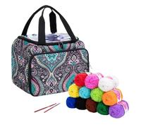 LoDrid Small Yarn Storage Bag for Knitting Kit & Crochet Accessories, Portable Knitting Tote with 2 Grommets, Yarn Project Organizer for Knitting Supplies Set for Adults, Totem (Bag Only)