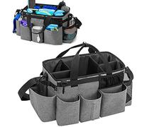 LoDrid Tote Cleaning Caddy Bag with 4 Foldable Dividers, Wearable Cleaning Supply Organizer with Side Handles and Shoulder Strap for Cleaners & Housekeepers, Grey (Bag Only)