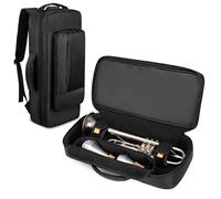 LoDrid Trumpet Storage Backpack, Musical Instrument Storage Carrying Case with Thick Cotton Liner, Separate Pocket for 2 Mutes, 2 Carrying Ways, Black
