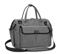 LoDrid Women's Grey Bible Bag Tote with Steel Frame Top, Multiple Pockets for Bible Study Items, 12.9 x 5.9 x 11 inches