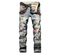 Loeay New Hip Hop Famous Embroidered Straight Jeans Slim Fit Mens Printed Biker Pants Denim Jeans Size Trousers 29 38 Gray 32