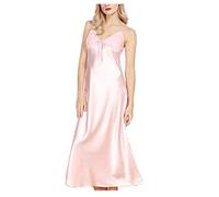 Loeay Nightshirt Women's V Neck Nightgown Silky Satin Soft Sleeveless Sleepwear Nightwear Luxury Lingerie Long Dress Pink XXL