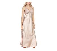 Loeay Nightshirt Women's V Neck Nightgown Silky Satin Soft Sleeveless Sleepwear Nightwear Luxury Lingerie Long Dress Champagne XL