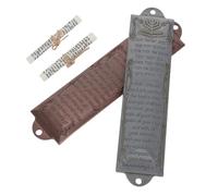 LOEFLIFA 2 Sets Jewish Mezuzah Case with Hebrew Prayer Scroll for Door, Metal Religious Doorpost Ornament in Antique Silver and Rustic Copper, Jewish House Blessing Decor for Home