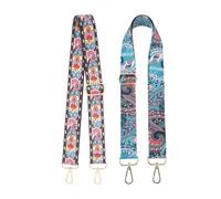 LOEFLIFA 2pcs Adjustable Retro Printed Banjo Shoulder Straps with Gold Hooks, Vintage Folk Instrument Accessories for Banjo Players