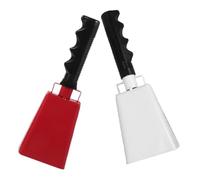 LOEFLIFA 2pcs Metal Cowbells with Ergonomic Handles Loud Cheering Hand Bells for Football Games Sports Events Ranch Parties Portable Noise Makers in Red and White