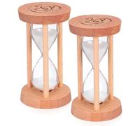LOEFLIFA 2pcs White Hourglass Sand Timer with Glass and Wood Construction, Accurate 5-minute Cooking Timer and Elegant Sand Hourglass Decor for Table Decoration and Workouts