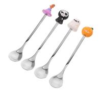 LOEFLIFA 4pcs Halloween Themed Stainless Steel Coffee Spoons with Polished Surface, Easy to Clean and Maintain Shape, for Fall Coffee Bars and Holiday Events, Featuring Skull, Pumpkin,