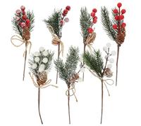 LOEFLIFA 7pcs Christmas Pine Needle Bouquet with Artificial Pinecones and Red Berries for DIY Wreath Making Festive Xmas Berry Picks Crafting Decoration Supplies