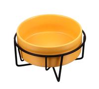 LOEFLIFA Ceramic Pet Feeder Dog Bowl with Raised Stand 14cm Non-slip Elevated Feeding Bowl for Cats and Dogs Spine Protection with Black Iron Frame