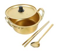 LOEFLIFA Double Handle Ramen Pot Aluminum Stock Pot with Spoon and Chopsticks Lightweight for Home and Restaurant Cooking Korean Noodle Saucepan